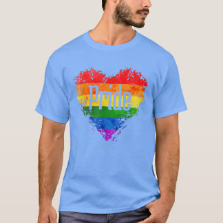 Pride Letter Heart Rainbow Distressed Flag LGBT Co T-Shirt