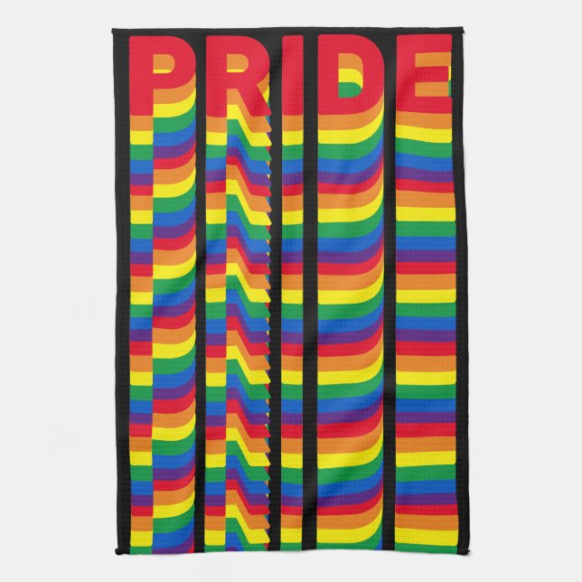 Pride lgbt lgbtq queer gay flag pattern black tea towel (Vertical)