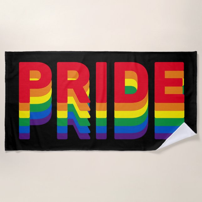 Pride lgbt lgbtq queer gay rainbow retro black beach towel (Front)