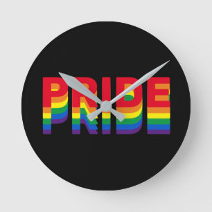 Pride lgbt lgbtq queer gay rainbow retro black round clock