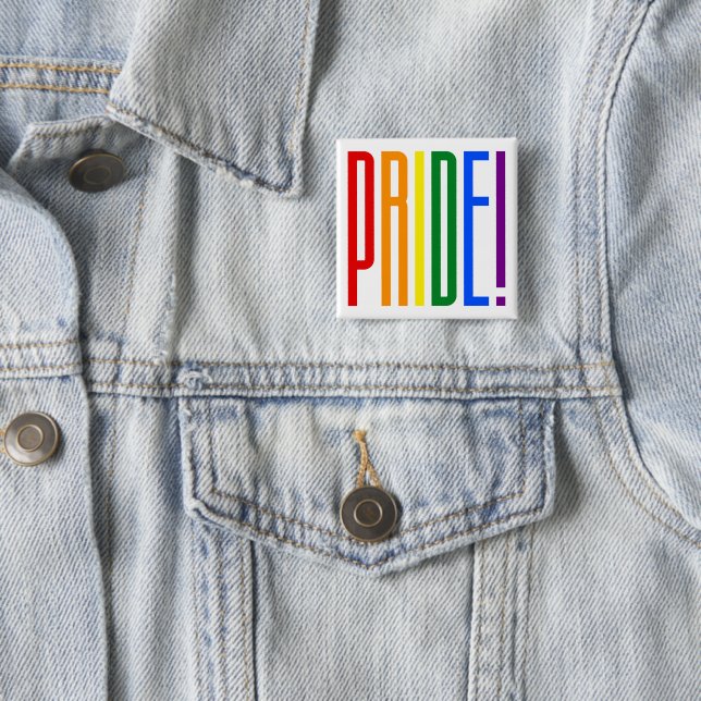 Pride! LGBT Rainbow Flag Colours Typography Logo 15 Cm Square Badge (In Situ)