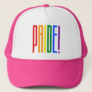 Pride! LGBT Rainbow Flag Colours Typography Logo Trucker Hat