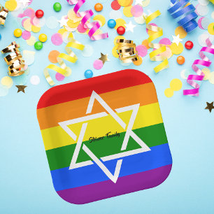 Pride LGBT Rainbow Flag Jewish Gay  Paper Plate