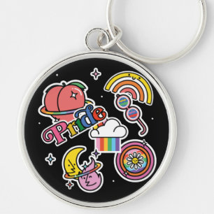 Pride+LGBTQ. Love pride. Rainbow heart with flower Key Ring