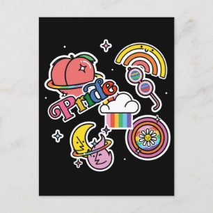Pride+LGBTQ. Love pride. Rainbow heart with flower Postcard