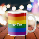 Pride LGBTQ  Rainbow Flag Custom Text Coffee Mug<br><div class="desc">Add your text, and easily create your personalised pride coffee mug. Click CUSTOMIZE FURTHER to change the text colour or font. You can TRANSFER this DESIGN on other Zazzle products and adjust it to fit most of the Zazzle items. You can also click the CUSTOMIZE button to add, delete or...</div>