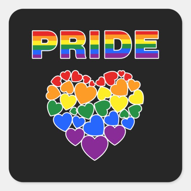 PRIDE LGBTQ Rainbow Hearts Square Sticker (Front)