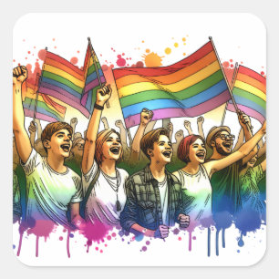 Pride   LGBTQIA + People and Flags Square Sticker