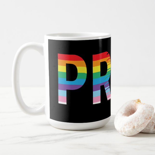 PRIDE LGBTQIA Rainbow Flag, Pride Letter  Coffee Mug (With Donut)