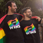 Pride Love Wins LGBT Rainbow Flag Heart T-Shirt<br><div class="desc">Pride Love Wins LGBT Rainbow Flag Heart. Celebrating Pride with Love inside a heart shape cutout within a rainbow flag and Wins in large white typography beneath.</div>