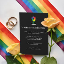 Pride LQBTQ Rainbow Flower Wedding Invitation
