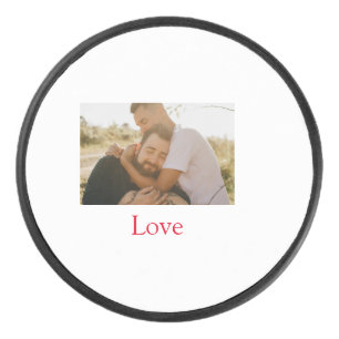 Pride month add gay couple photo name love LQBTQ  Hockey Puck