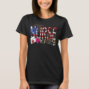 Pride Nurse Usa Flag Stethoscope Patriotic Nurse 4 T-Shirt