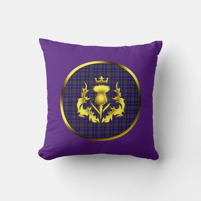Pride of Scotland Tartan w/Golden Thistle Purple Cushion (Front)