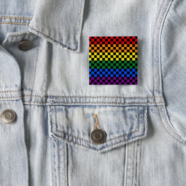 Pride Patterns | Rainbow Checkers 15 Cm Square Badge (In Situ)