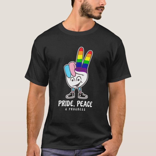 Pride Peace Progress LGBTQ Peace Sign Equality Rai T-Shirt (Front)