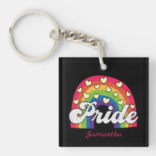Pride Rainbow and Hearts LGBTQ Key Ring