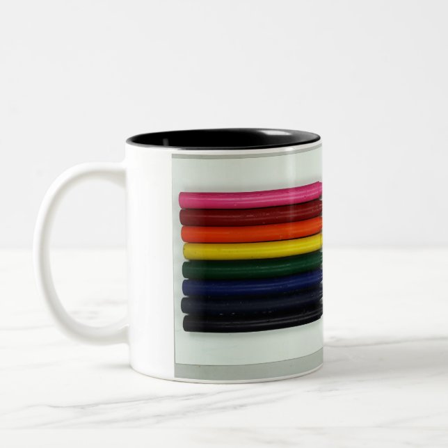Pride rainbow art with crayons Two-Tone coffee mug (Left)