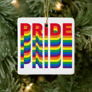 Pride rainbow colors lgbtq queer retro Christmas Ceramic Ornament