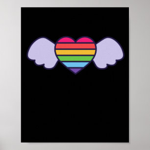Pride- Rainbow colour heart with wings. Gay lgbtq Poster