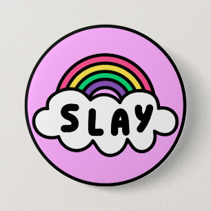 Pride- rainbow colour with clouds. 7.5 cm round badge