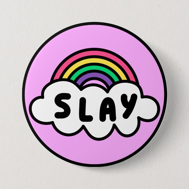 Pride- rainbow colour with clouds.               7.5 cm round badge (Front)