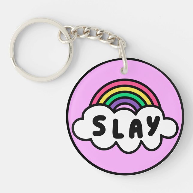 Pride- rainbow colour with clouds.             key ring (Front)