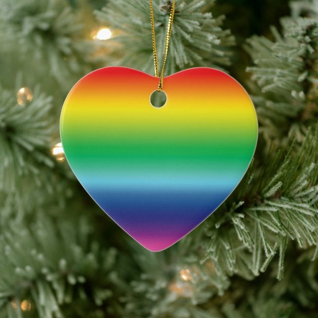 Pride rainbow colours lgbtq heart cute Christmas Ceramic Tree Decoration (Tree)
