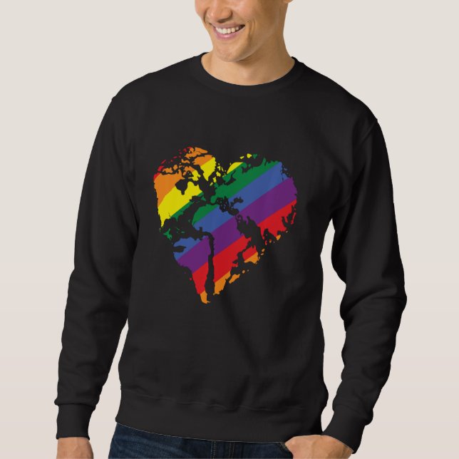 Pride Rainbow Flag Coloured World Map In The Shape Sweatshirt (Front)