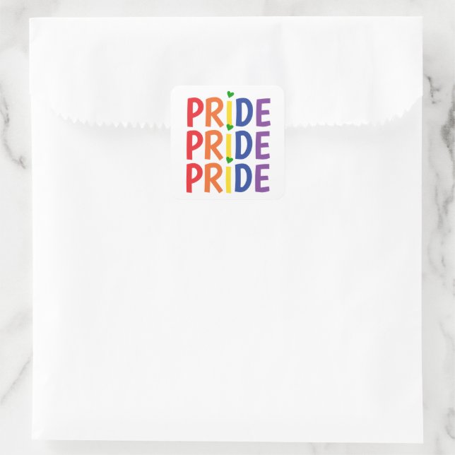 Pride rainbow flag colours lgbtqa+ gay pride text square sticker (Bag)