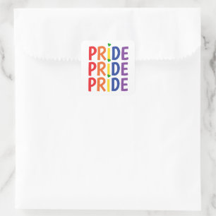 Pride rainbow flag colours lgbtqa+ gay pride text square sticker