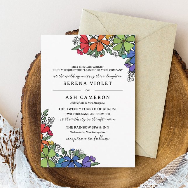 Pride Rainbow Flowers Formal LGBT Wedding Invitation (Creator Uploaded)
