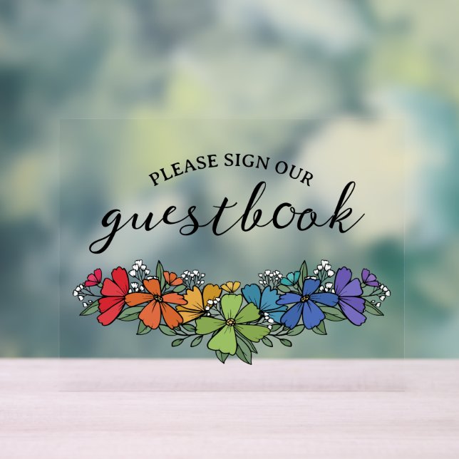 Pride Rainbow Flowers LGBT Sign Guestbook (Neutral)