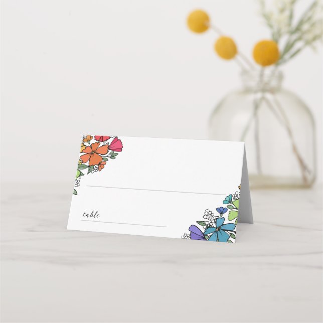 Pride Rainbow Flowers LGBT Wedding Place Card (Front)