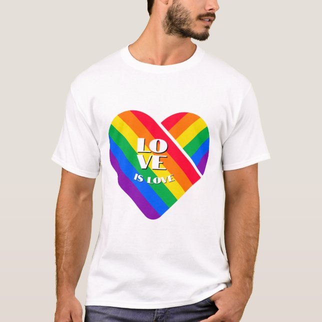 Pride Rainbow Heart  Button T-Shirt (Front)