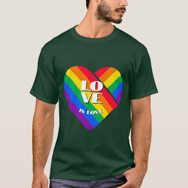 Pride Rainbow Heart  Button T-Shirt (Front)