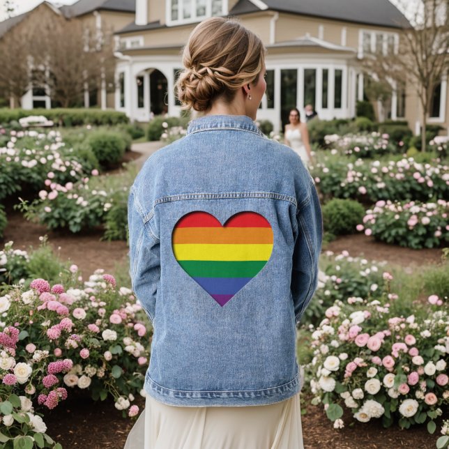 Pride Rainbow Heart Denim Jacket (Wedding Back)