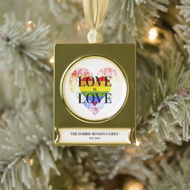 Pride Rainbow Heart Gay lesbian LGBT Familie Gold Plated Banner Ornament (Tree)