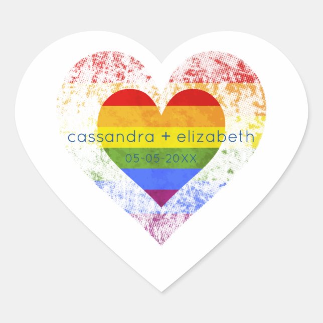 Pride Rainbow Heart Lesbian Gay Wedding Sticker (Front)