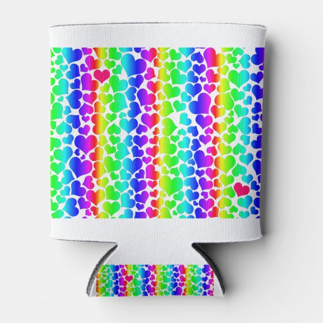 pride rainbow hearts can cooler (Front)
