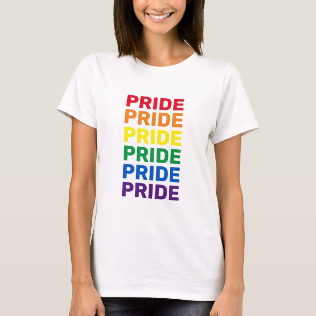 Pride rainbow lgbt gay flag typography modern cool T-Shirt (Front)