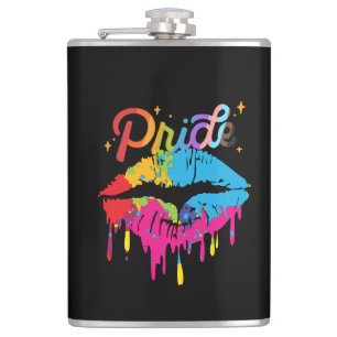 Pride Rainbow Lips   LGBTQ   Dripping Lips Hip Flask