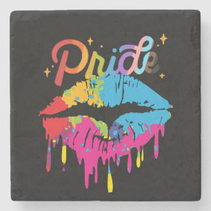 Pride Rainbow Lips   LGBTQ   Dripping Lips Stone Coaster