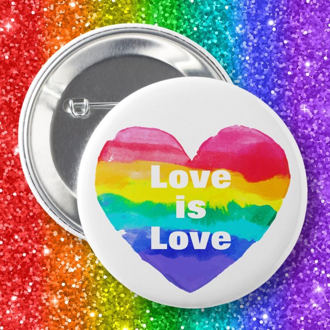 Pride Rainbow Love is Love Heart White 6 Cm Round Badge (Creator Uploaded)