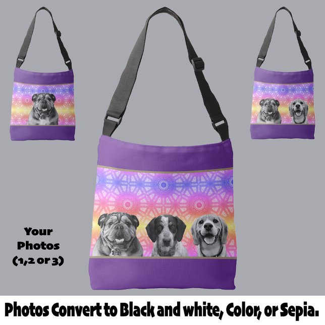 Pride Rainbow Pattern Black and White Dog Photo(s) Crossbody Bag (Creator Uploaded)