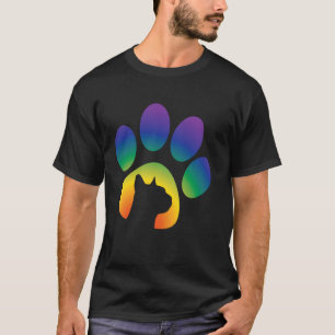 Pride rainbow paw print with cat silhouette LGBTQ T-Shirt