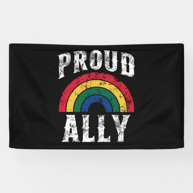 Pride Rainbow Proud Ally Lesbian Pride Vintage Banner (Horizontal)