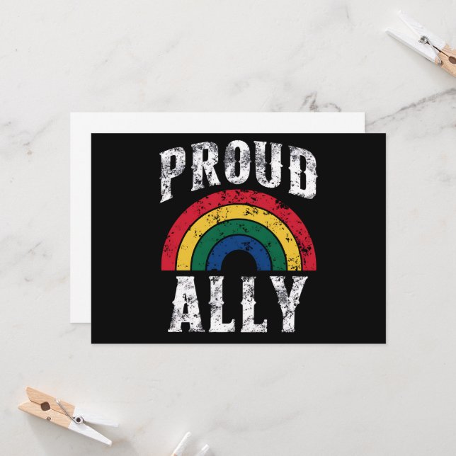 Pride Rainbow Proud Ally Lesbian Pride Vintage Invitation (Front/Back In Situ)