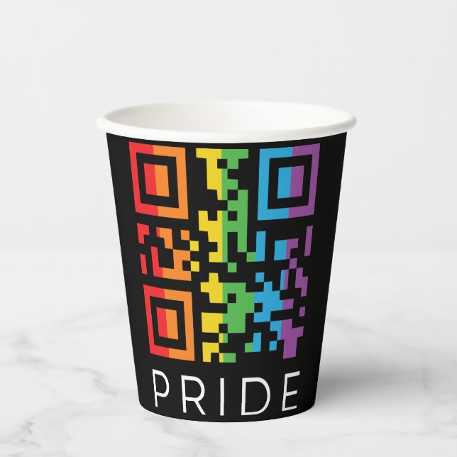 Pride Rainbow QR Code LGBTQIA+ Paper Cups (Front)