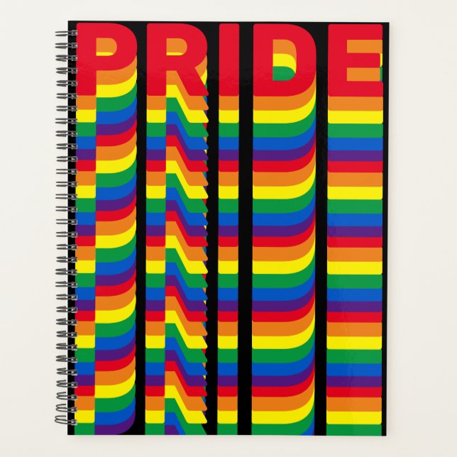 Pride rainbow retro modern typography black planner (Front)